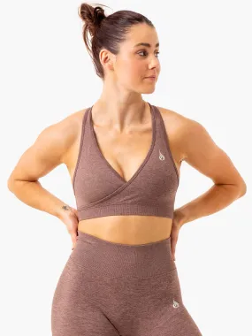 Essential Seamless Cross Over Sports Bra - Chocolate Marl