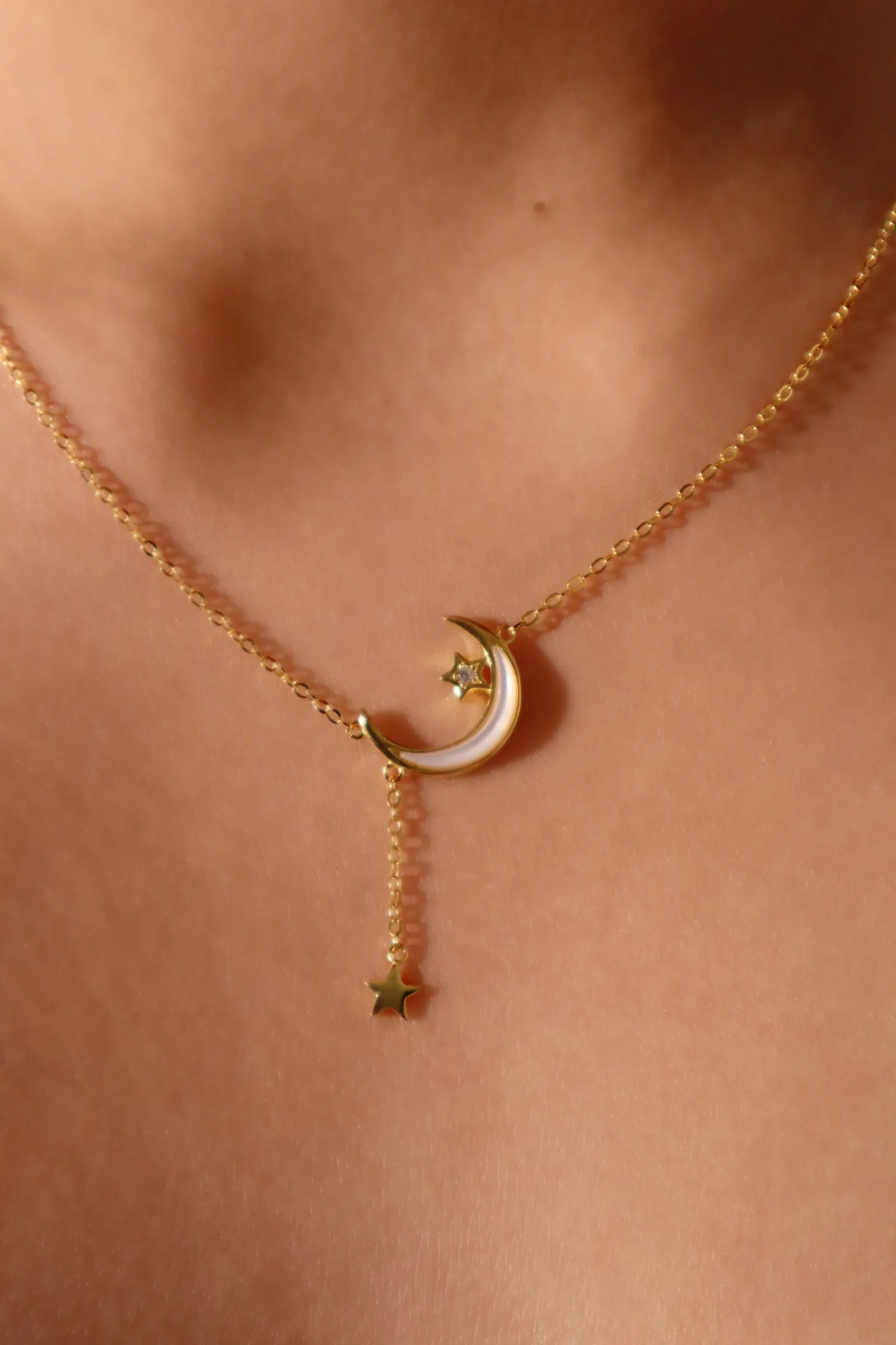 18K Gold Vermeil Shell Moon Star Necklace