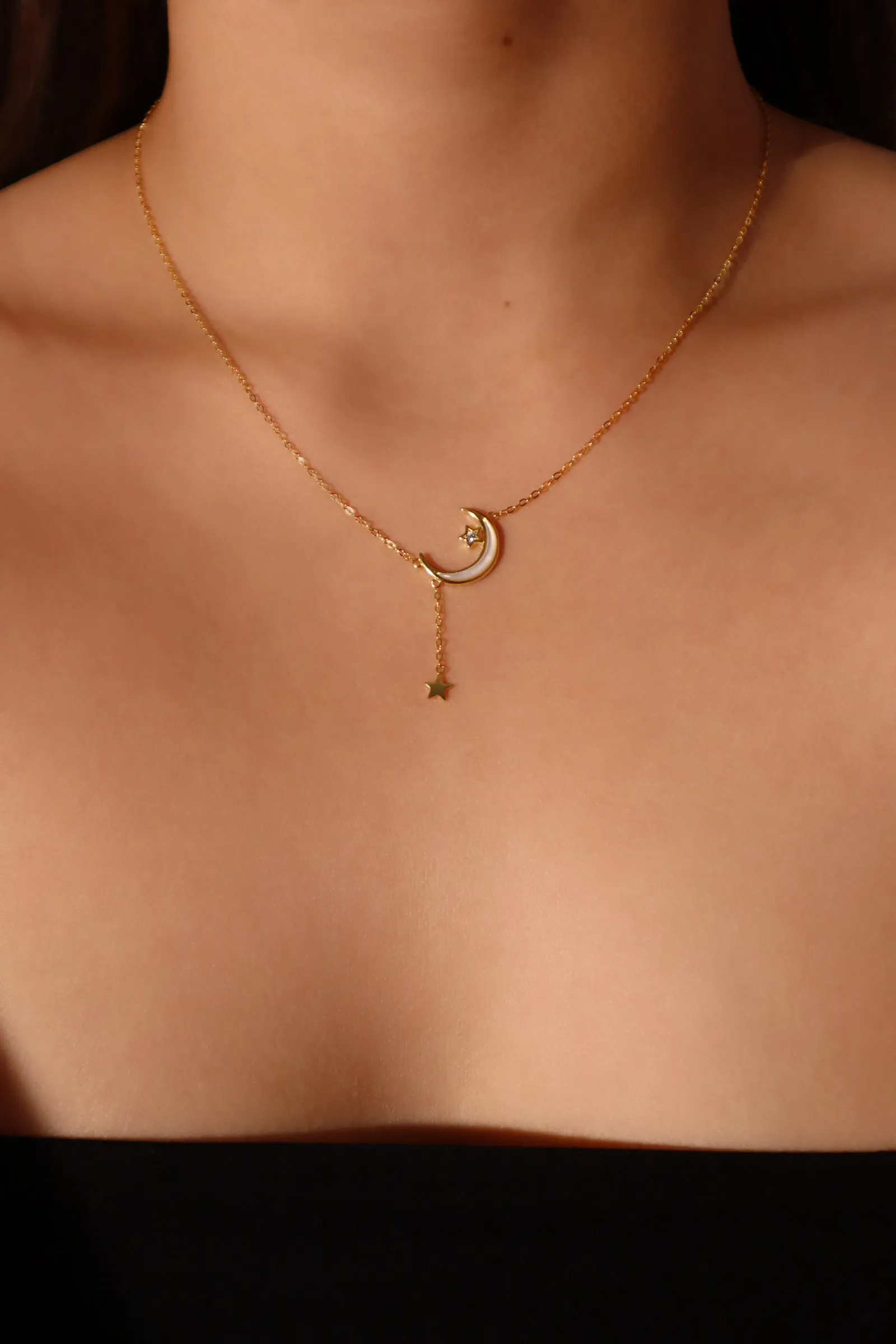 18K Gold Vermeil Shell Moon Star Necklace