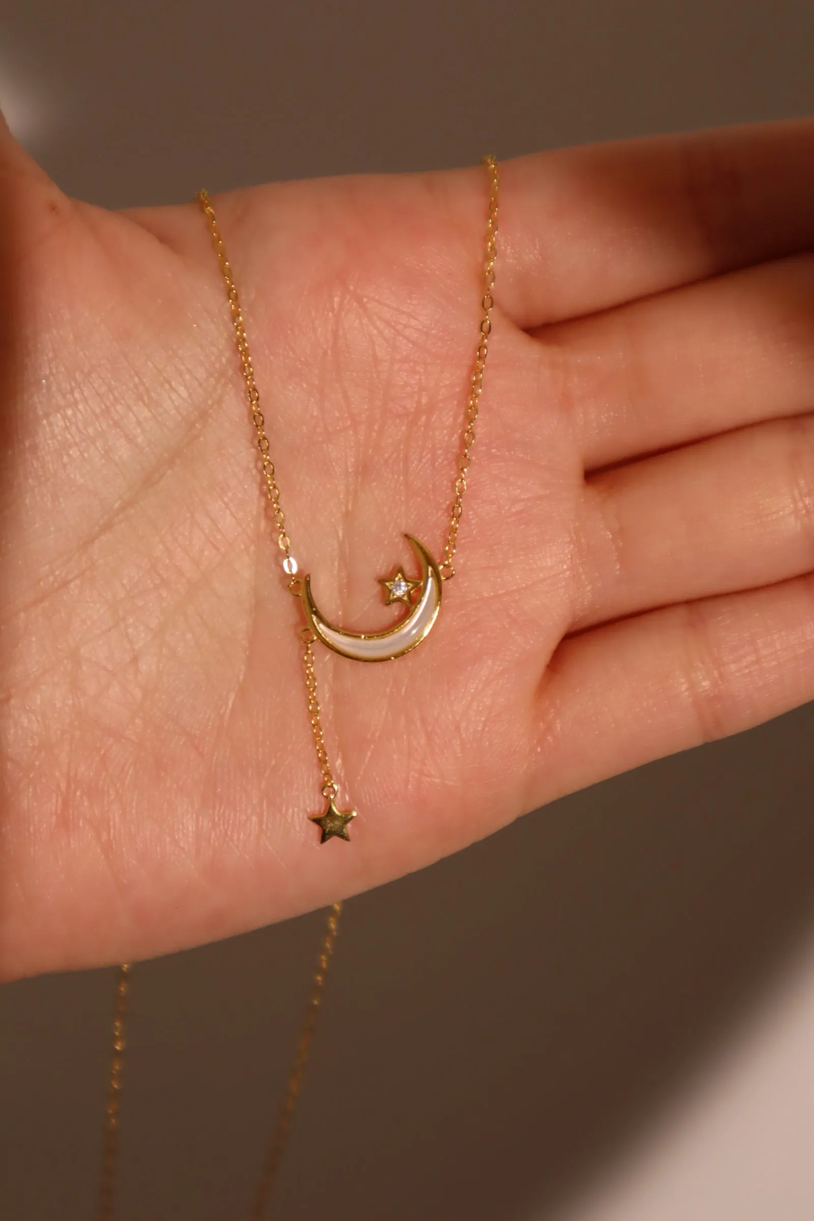 18K Gold Vermeil Shell Moon Star Necklace