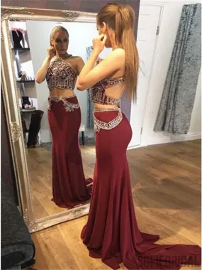 2 Pieces Prom Dresses, Rhinestone Beaded Prom Dresses, Long Prom Dresses, PD0611