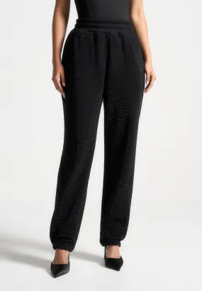 Cuffed Rhinestone Joggers - Black