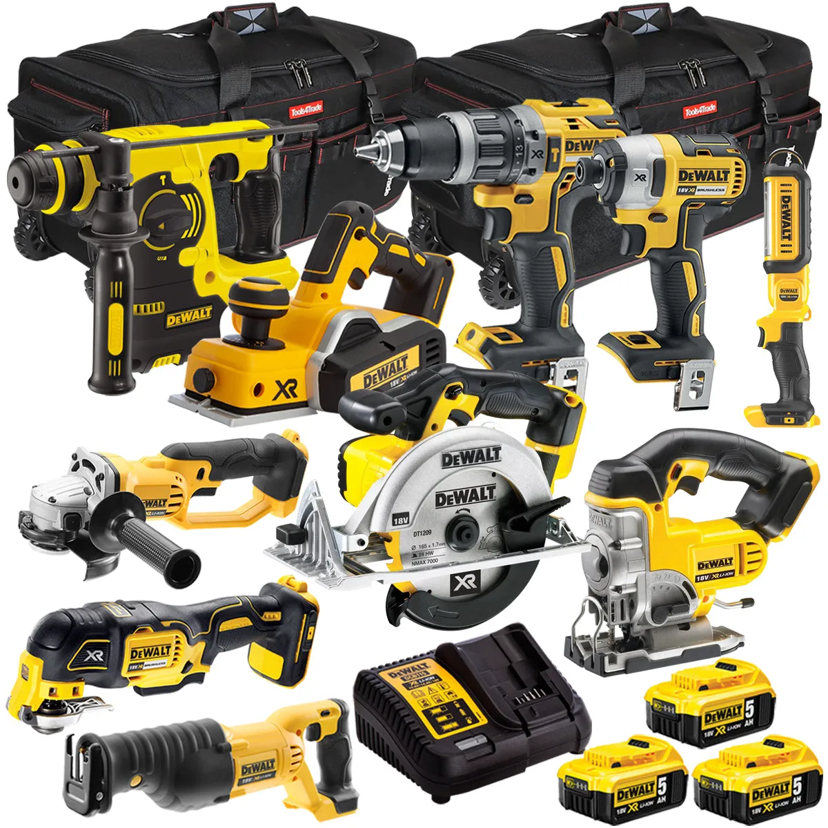 Dewalt 18V 10 Piece Power Tool Kit with 3 x 5.0Ah Battery & Charger DEW-KIT4M