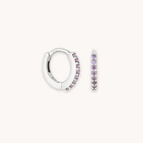 February Birthstone Huggies in Silver with Amethyst CZ