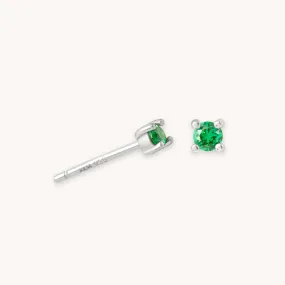 May Birthstone Stud Earrings in Silver with Emerald CZ