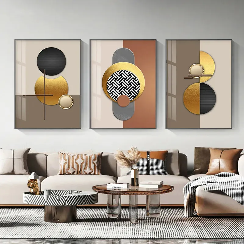 Modern Aesthetics Golden Sun Moon Abstract Geometry Wall Art Fine Art Canvas Prints Pictures For Luxury Living Room Home Office Decor